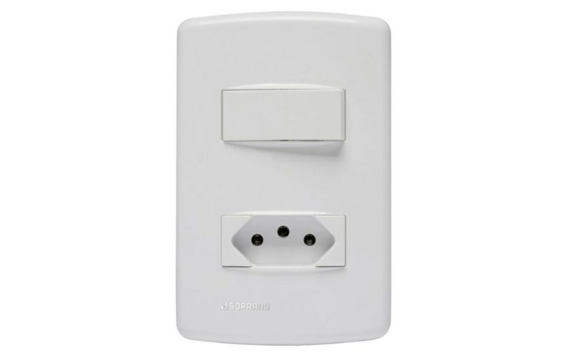 Conjunto 1 Interruptor Simples 10A + 1 Tomada 2P+T 10A 250V Branco DUP
