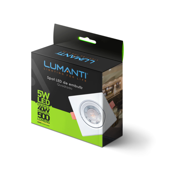 SPOT DE EMBUTIR QUADRADO BRANCO LED 5W 3000K AUTOVOLT