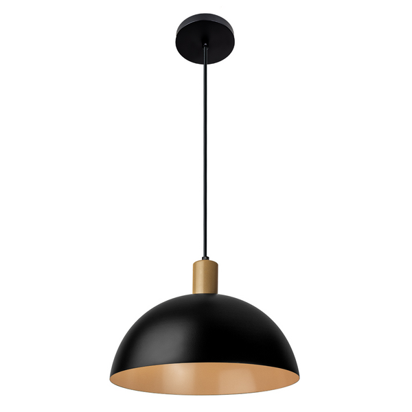 Pendente Bia Alum Ø300mm Cabo PP 1xE27 Interior Dourado Preto Liso