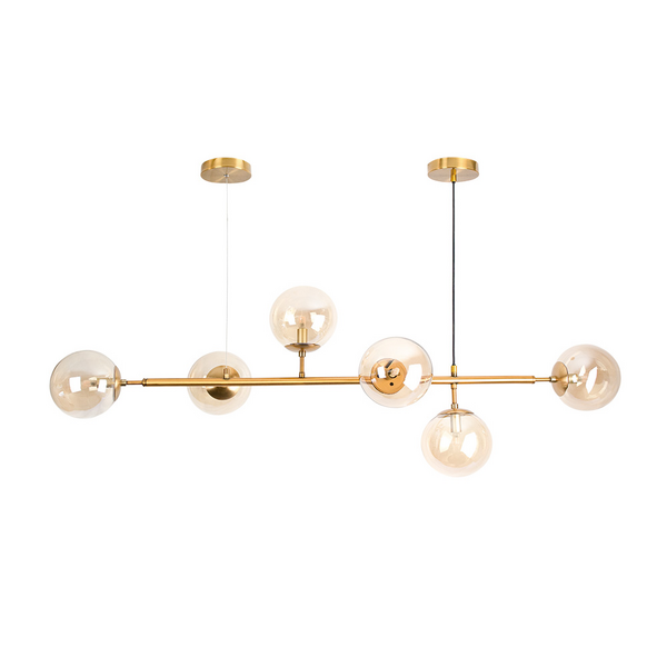 Pendente Glam Globo Gd. 6xG9 - Dourado com vidro Ambar