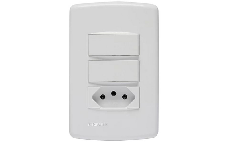 Conjunto 2 Interruptor SIMPLES 10A + 1 Tomada 2P+T 10A 250V Branco DUP